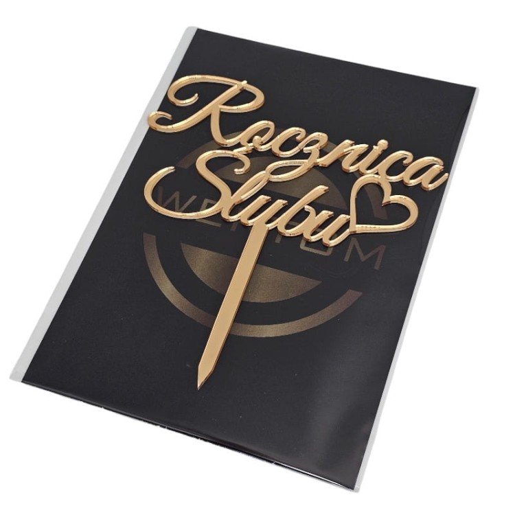 Złoty topper na Rocznicę Ślubu z serduszkiem