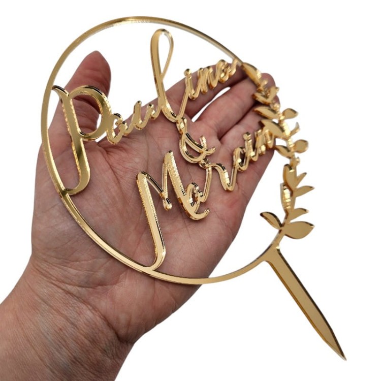 Topper na tort weselny IMIONA rustykalny w kole