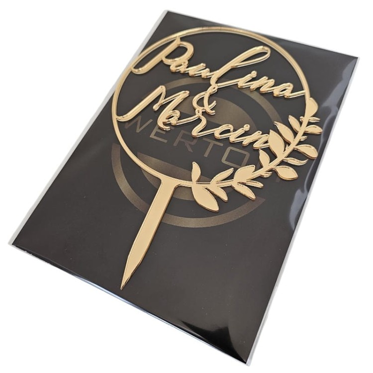 Topper na tort weselny IMIONA rustykalny w kole