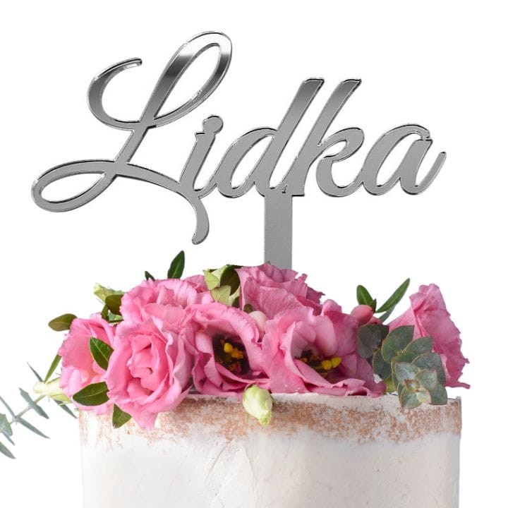 Srebrny lustrzany topper  z imieniem IMIĘ
