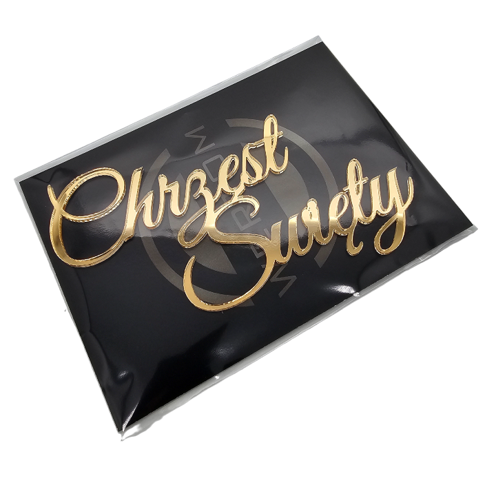 EKOR na bok tortu złoty napis Chrzest Święty