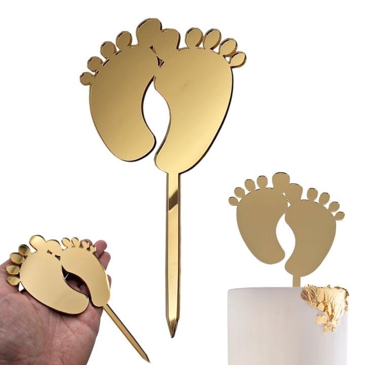 Topper na tort złote STÓPKI na Baby Shower Chrzest