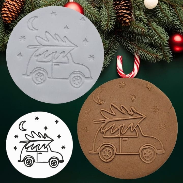 Stempel do masy cukrowej świąteczny SAMOCHÓD z choinką