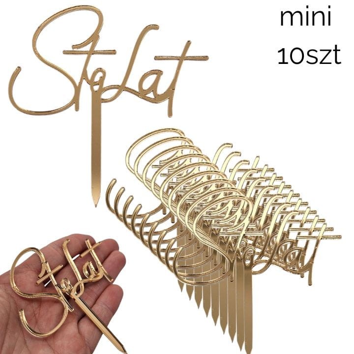 Zestaw złotych MINI topperów STO LAT 10szt