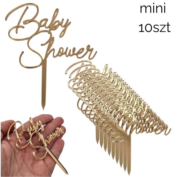 zestaw  złotych MINI topperów BABY SHOWER 10szt