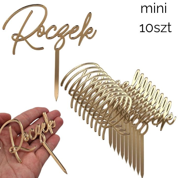 Zestaw złotych MINI topperów ROCZEK 10szt