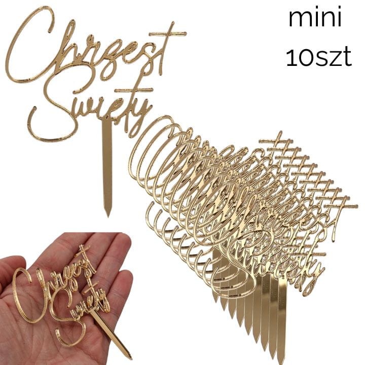 Zestaw złotych MINI topperów CHRZEST ŚWIĘTY 10szt