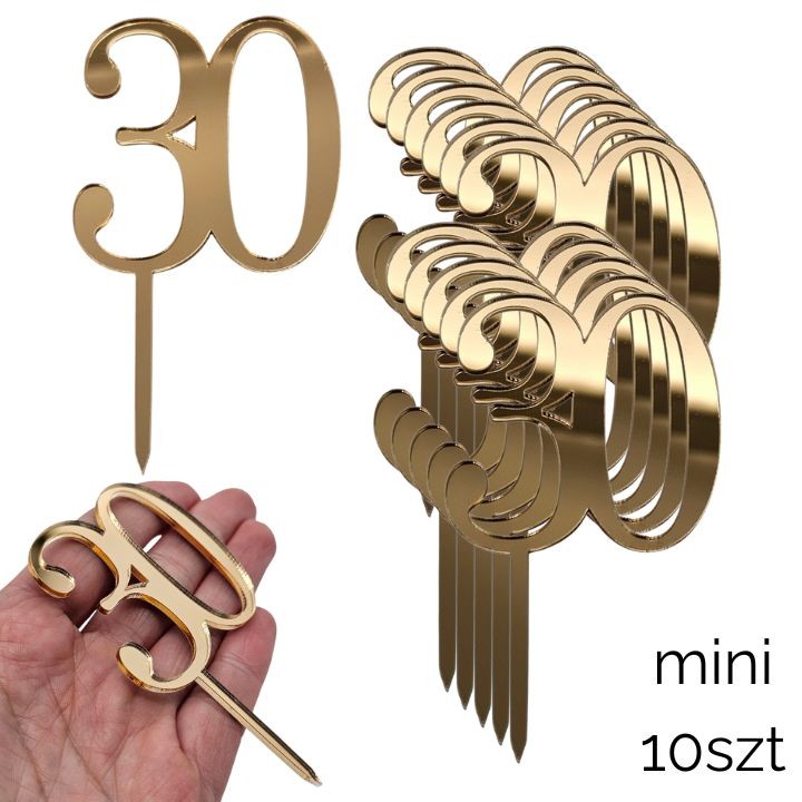 Zestaw MINI topperów złote lustro 30 ZESTAW 10 szt.