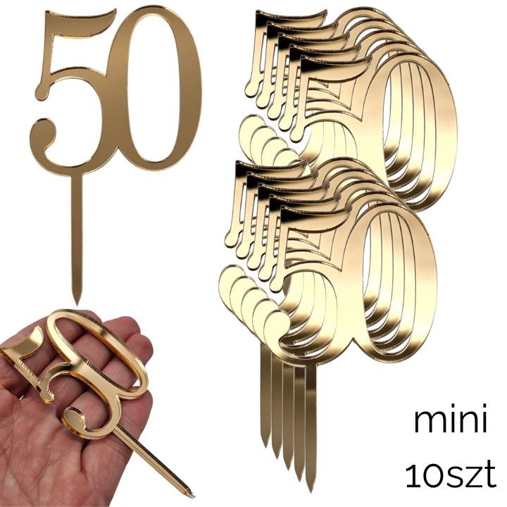 Zestaw MINI topperów złote lustro 50 ZESTAW 10 szt.