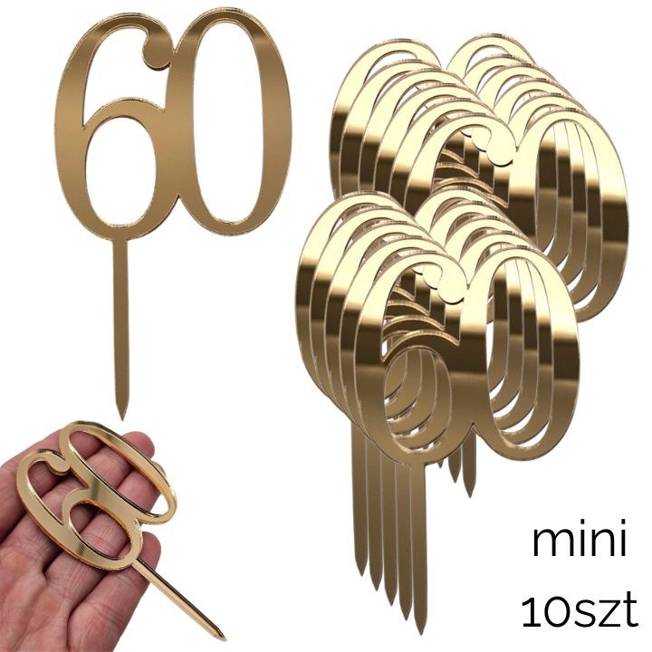 topper na tort   -  Zestaw MINI topperów złote lustro 60 ZESTAW 10 szt