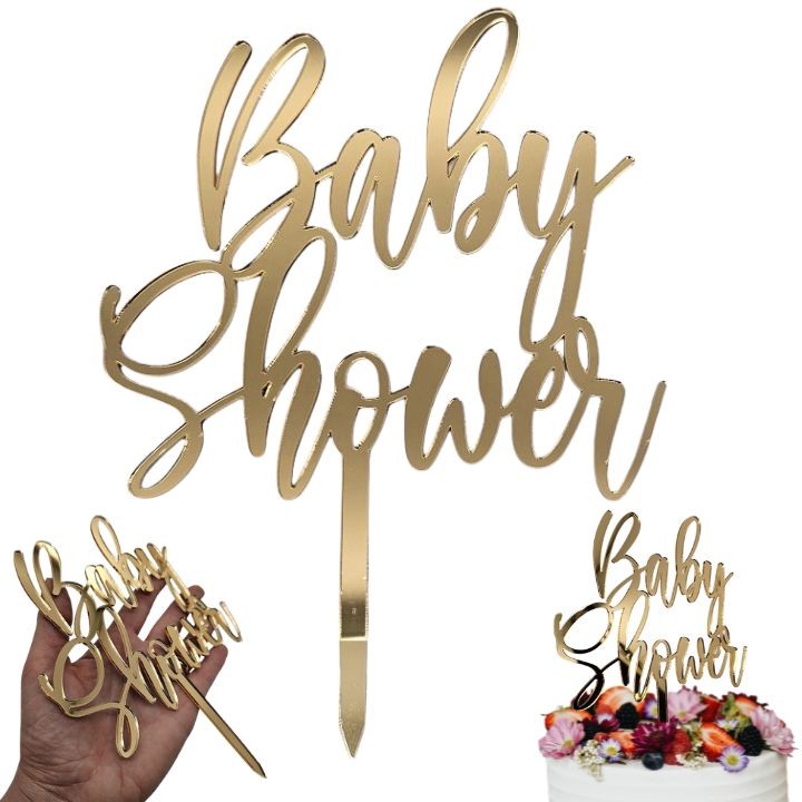 Złoty toper na tort na Baby Shower lustro