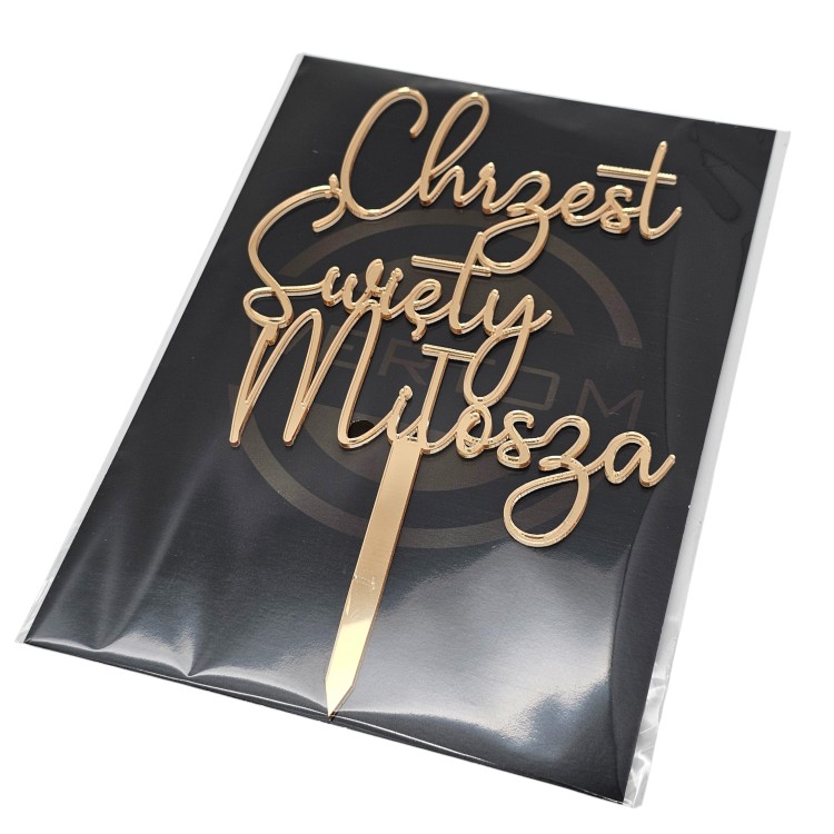 Topper na Chrzest Święty z imieniem złoty lustrzany