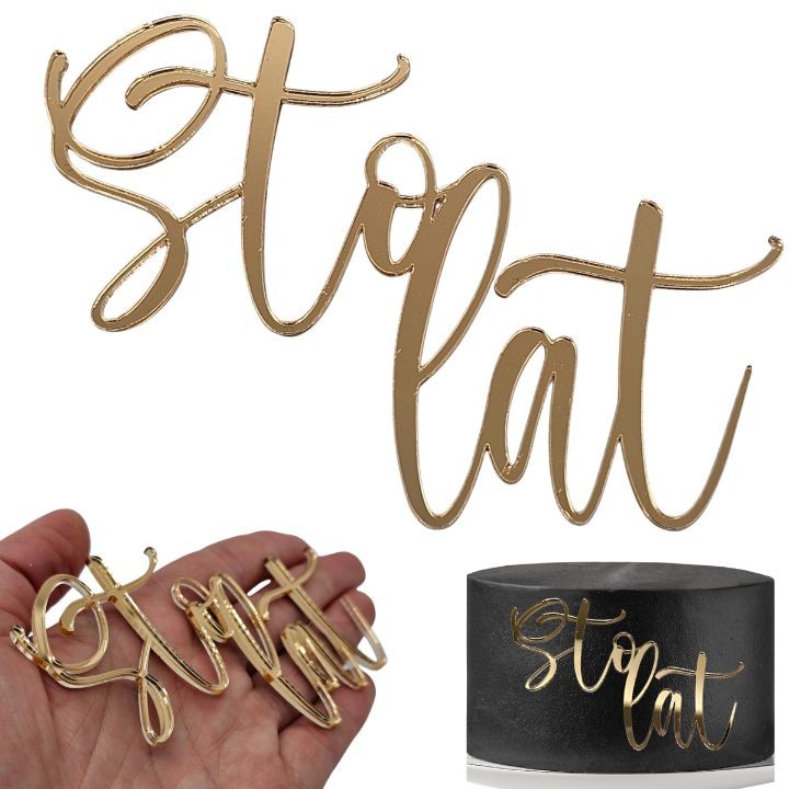 Dekor do BENTO CAKE złoty napis Sto lat