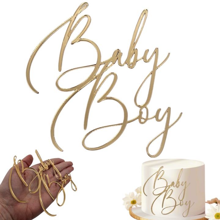 topper na tort  - Dekor Baby Boy złote lustro
