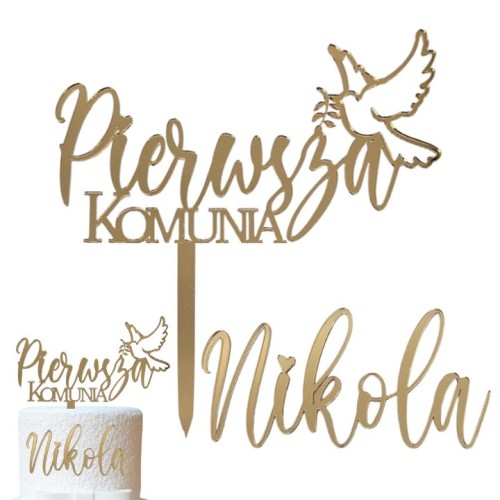 Zestaw dekoracji na tort komunijny na komunię z IMIENIEM