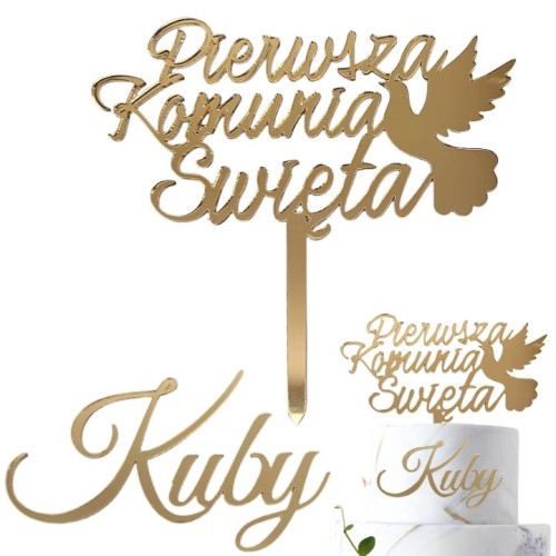 Zestaw dekoracji na tort komunijny na komunię z IMIENIEM