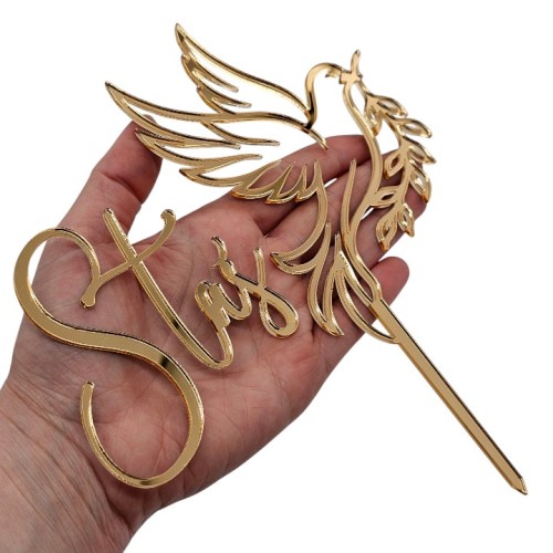 Złoty zestaw dekoracji na tort komunijny imię + gołąb