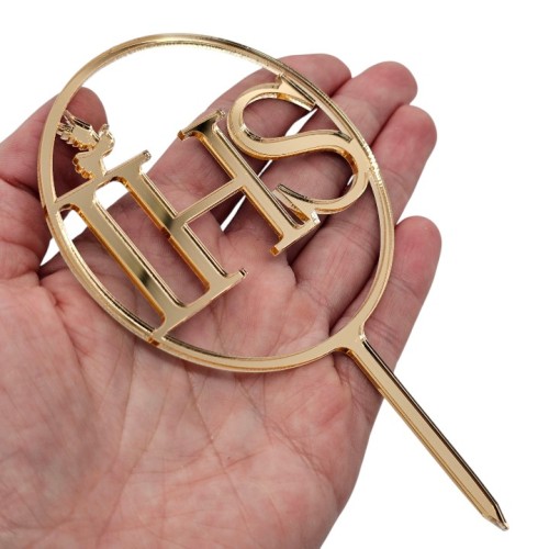 MINI topper na komunię IHS w kole - złote lustro