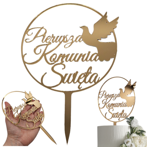 Topper na komunię Pierwsza Komunia Święta na tort złoty