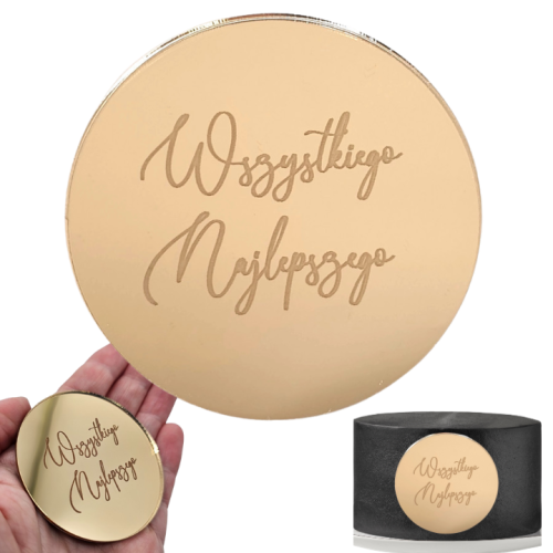 DEKOR Wszystkiego Najlepszego grawerowany, złote koło 6cm