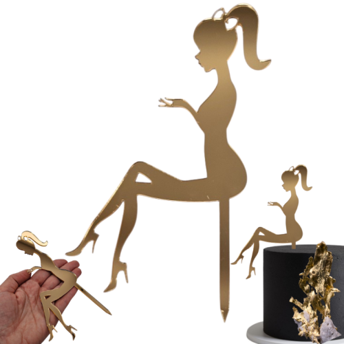 Topper na tort urodzinowy dla dziewczynki z lalką doll złota plexi