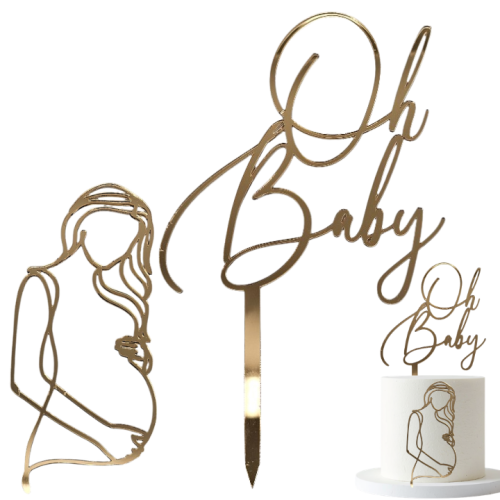 Złoty zestaw dekoracji na tort Oh Baby + kobieta w ciąży