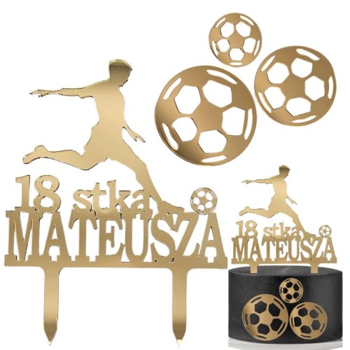 Złoty zestaw dekoracji na tort urodzinowy dla piłkarza