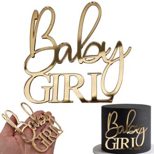 Dekor na bok tortu Baby Girl złote lustro