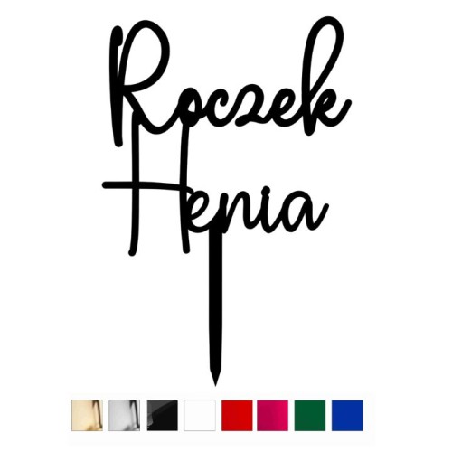 Topper / dekor na tort ROCZEK z imieniem - kolory plexi