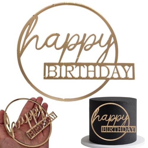 DEKOR na bok HAPPY BIRTHDAY w kole złote lustro