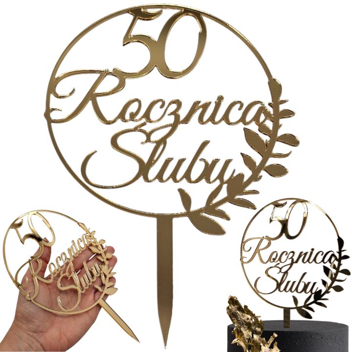 topper na tort - Złoty topper na 50 Rocznicę Ślubu - Złote Gody