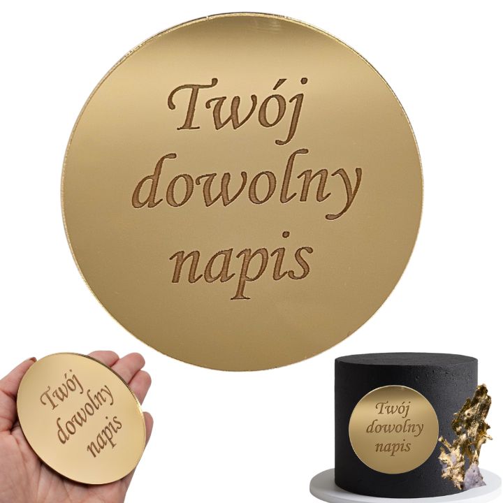 Topper złoty DEKOR DOWOLNY TEKST NAPIS GRAWER 8cm