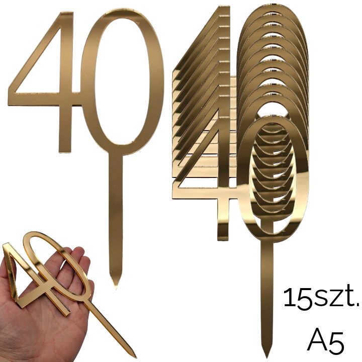 Zestaw topperów 40 złote lustro A5 -15 szt