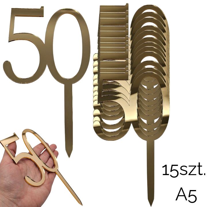 Zestaw topperów 50 złote lustro A5 -15 szt.