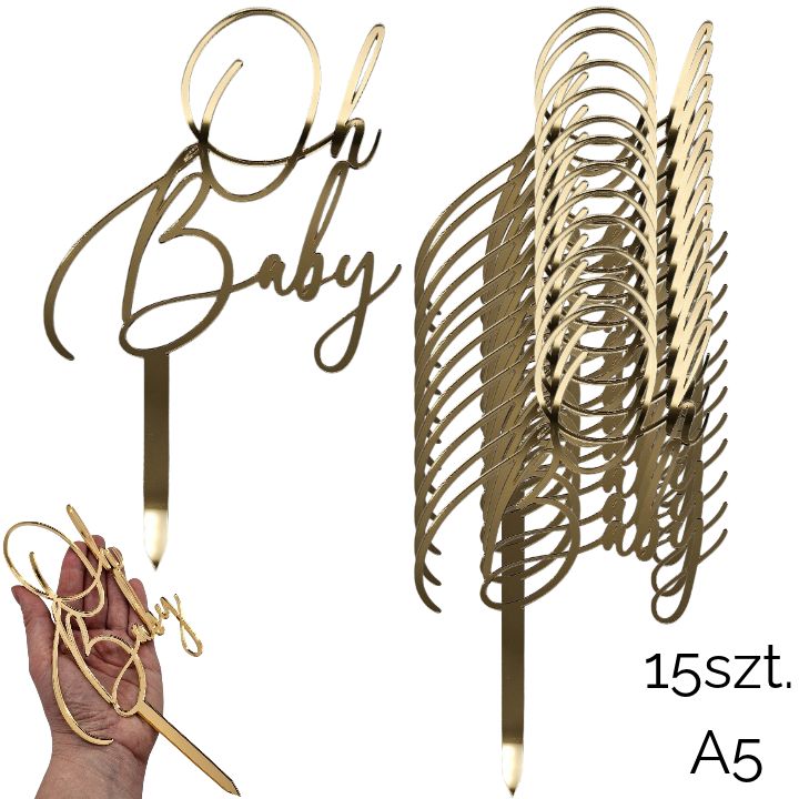 Zestaw topperów Oh Baby złote lustro A5 -15szt