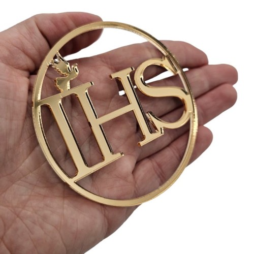 Topper na bok tortu złoty dekor IHS w kole 8cm