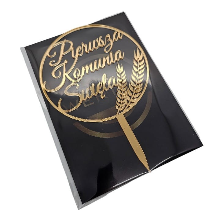 Topper na komunię złoty Pierwsza Komunia Święta na tort