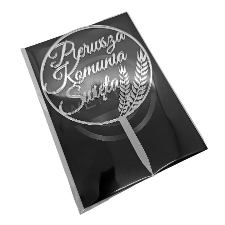 Topper na komunię srebrny Pierwsza Komunia Święta na tort