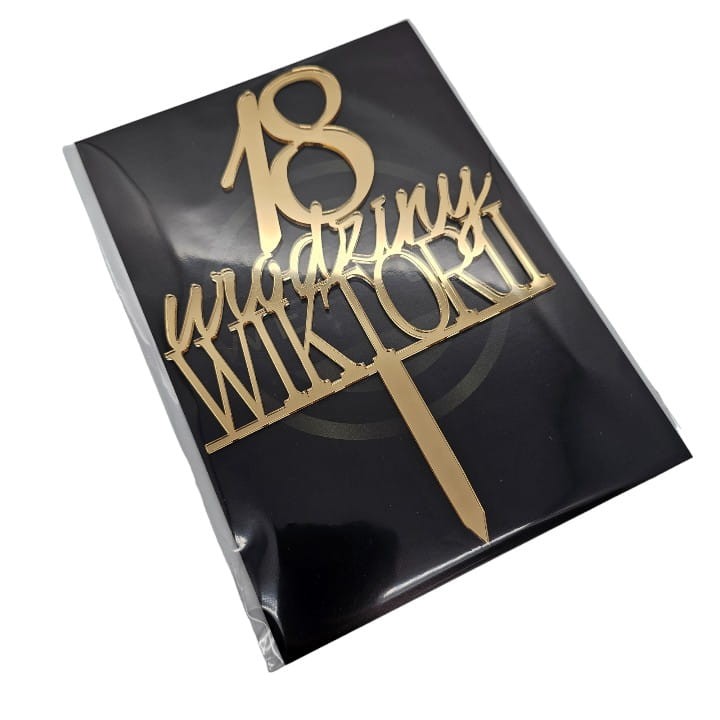 Topper na urodziny z imieniem wiekiem złoty lustrzany