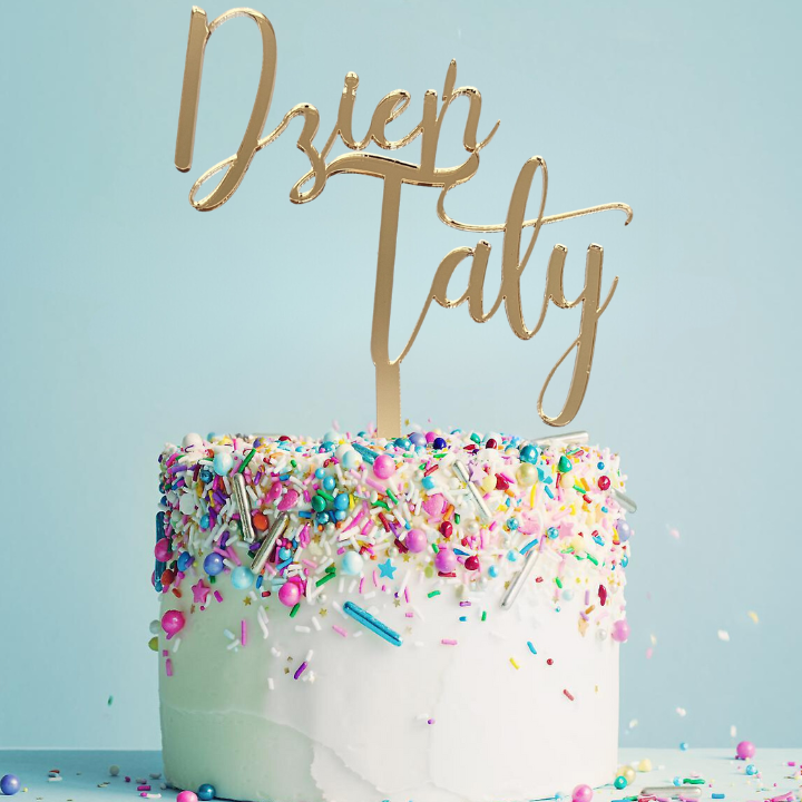 Topper na tort MINI PIKER na Dzień Taty złoty lustrzany