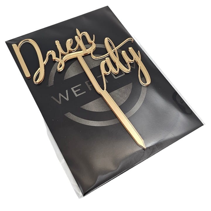 Topper na tort MINI PIKER na Dzień Taty złoty lustrzany